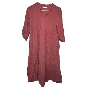 Marine Layer Tiered Dress Women Medium Rosewood Cotton Midi